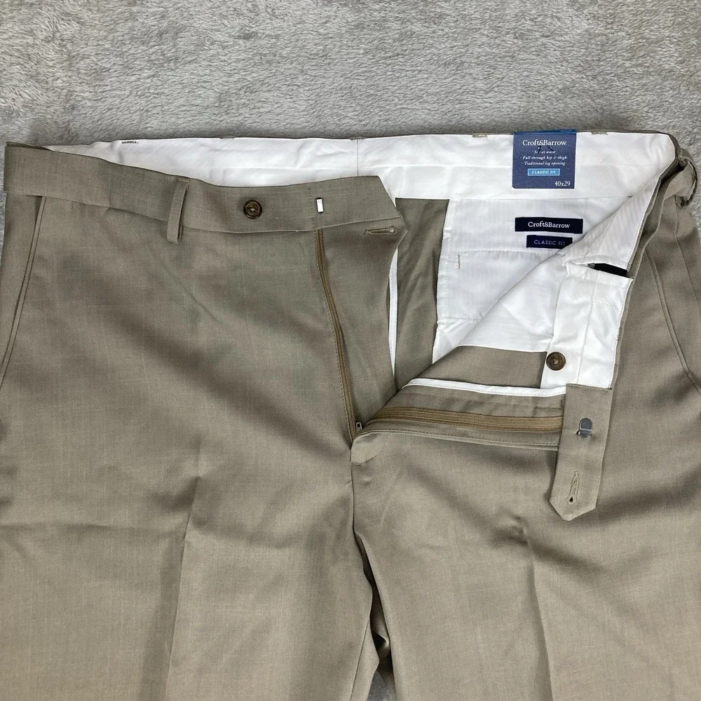 Croft & Barrow Classic Fit Dress Pants Mens 40x29‎ Tan Pleated Traditional Leg